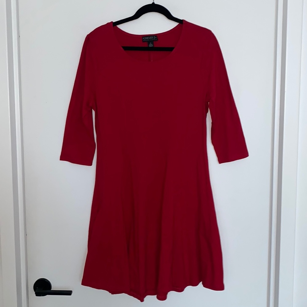 Forever 21 Plus Size Curve Long Sleeve Red Dress